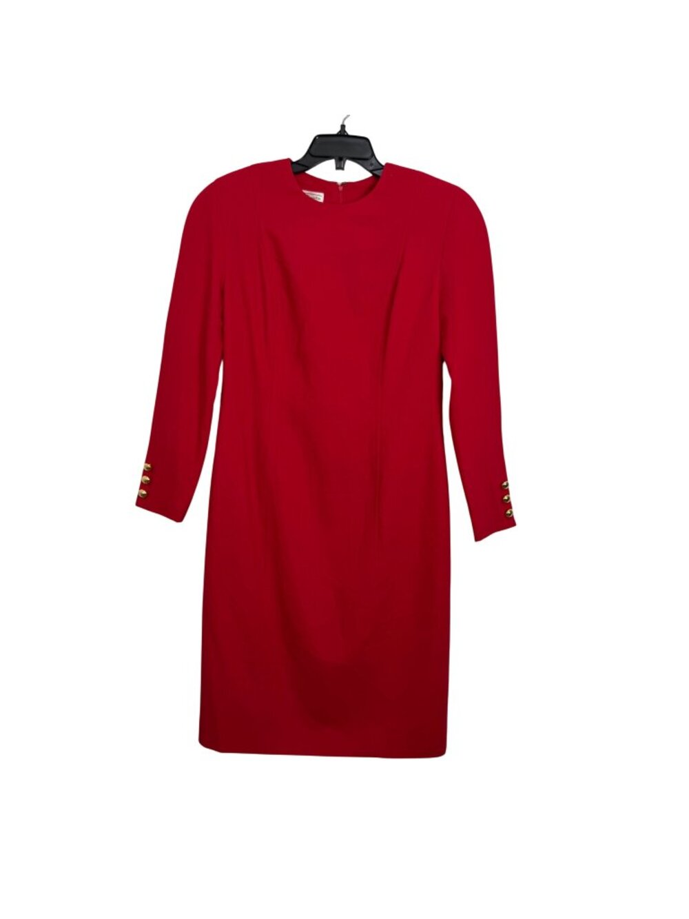 Talbots Vintage 80´'90´Red Wool Blend Sheath Dress With Gold Button Cuffs Size 8